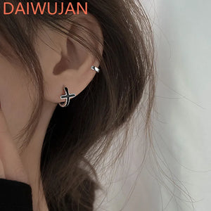 925 Silver Platinum Cross Stud Earrings Hip Hop Style Party Jewelry