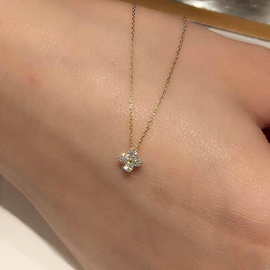 925 Silver Platinum Necklace 18k Fourleaf Pendant Sparkling Chain