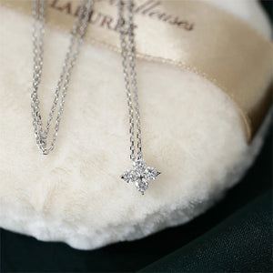 925 Silver Platinum Necklace 18k Fourleaf Pendant Sparkling Chain