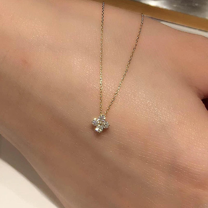 925 Silver Platinum Necklace 18k Fourleaf Pendant Sparkling Chain