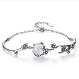 925 Silver Plum Blossom Crystals Bracelet Charm Retro Bangle