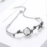 925 Silver Plum Blossom Crystals Bracelet Charm Retro Bangle