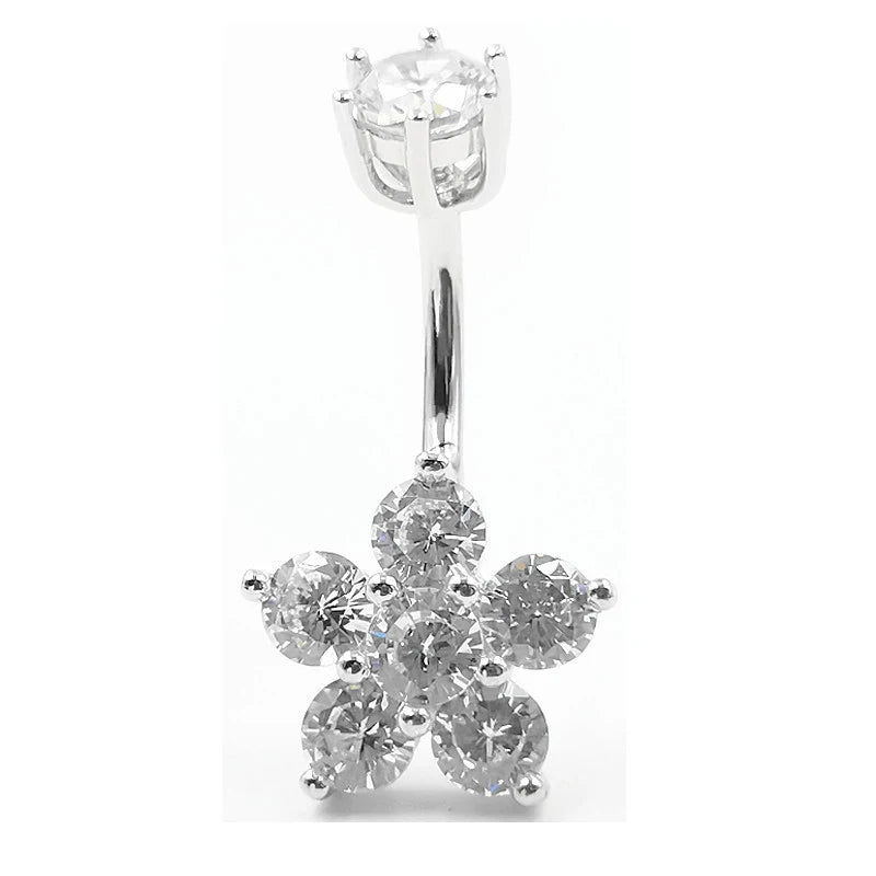 925 Silver Plum Blossom Navel Piercing Zircon Jewelry