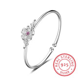 925 Sterling Silver Plum Flower Open Bracelets & Bangles High Lady