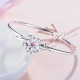 925 Sterling Silver Plum Flower Open Bracelets & Bangles High Lady