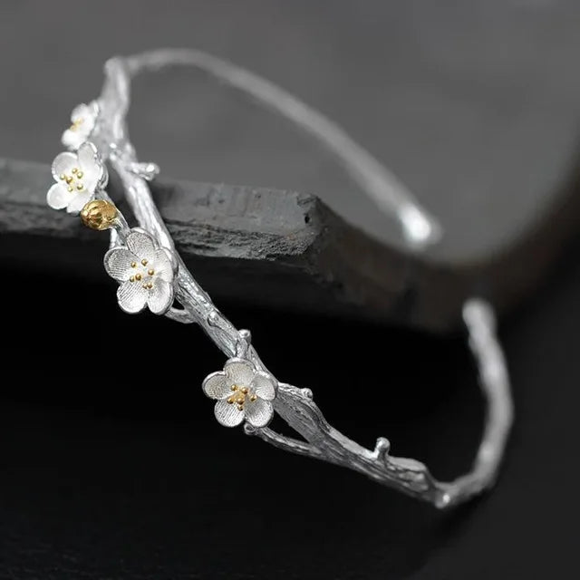 925 Silver Plum Flower Bracelet for Women Chinese Jewelry