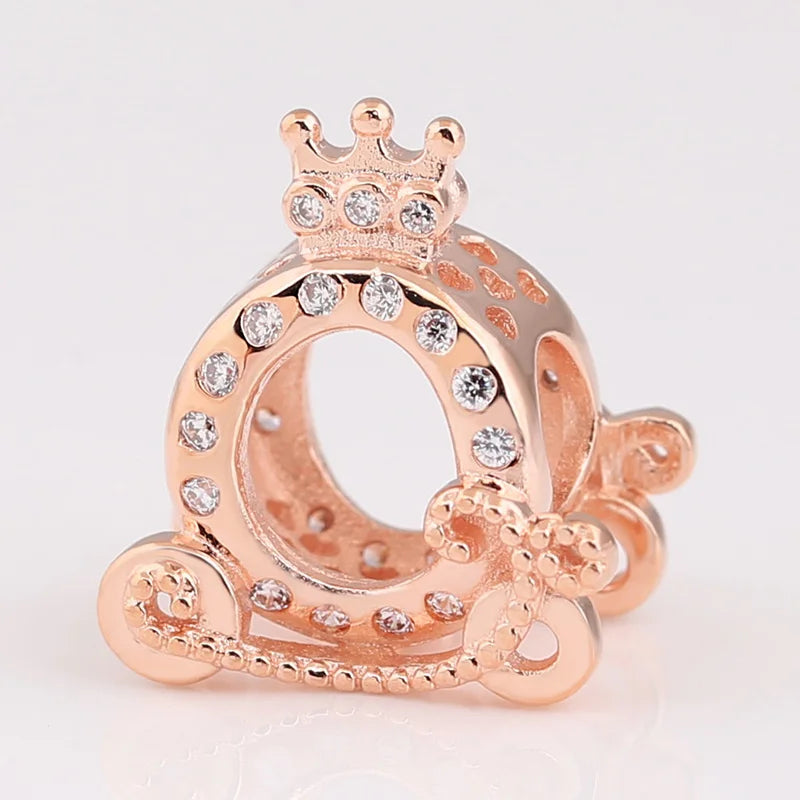 925 Sterling Silver Crown Carriage Charm Fit Bead Bracelet European Jewelry