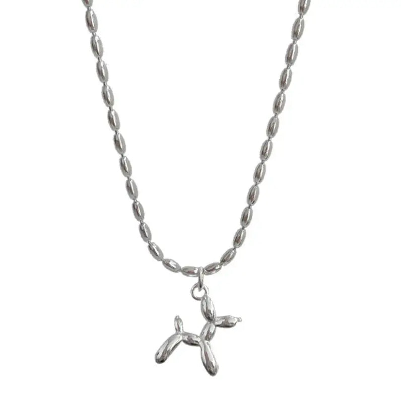 925 Silver Poodle Balloon Dog Charm Necklace for Women