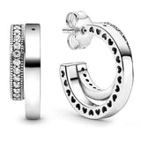 925 Silver Love Lock U-shaped Double Hoop Earring