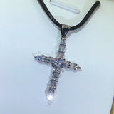 925 Silver Zircon Cross Pendant Necklace for Ladies Party Jewelry