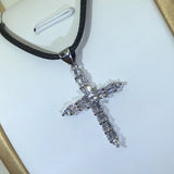 925 Silver Zircon Cross Pendant Necklace for Ladies Party Jewelry