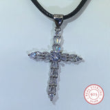 925 Silver Zircon Cross Pendant Necklace for Ladies Party Jewelry