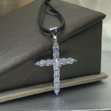 925 Silver Zircon Cross Pendant Necklace for Ladies Party Jewelry