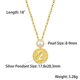 925 Silver Portrait Pendant Natural Pearl Chain Necklace For Women