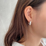 925 Silver Thick Huggie Earrings Semi Round Hoops for Women Teens