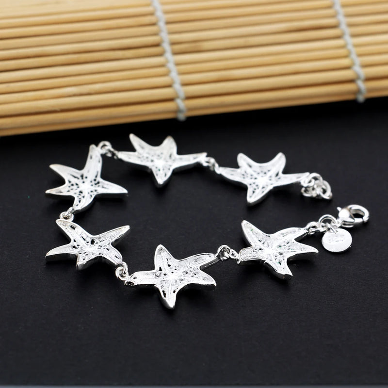 925 Sterling Silver Pretty Charms starfish Bracelet for Women
