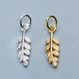 925 Sterling Silver Feather Charms 15.5x5mm Women Bracelets Drop Pendants DIY