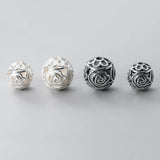 925 Silver Hollow Flower Round Beads 10mm 12mm DIY Jewelry Findings