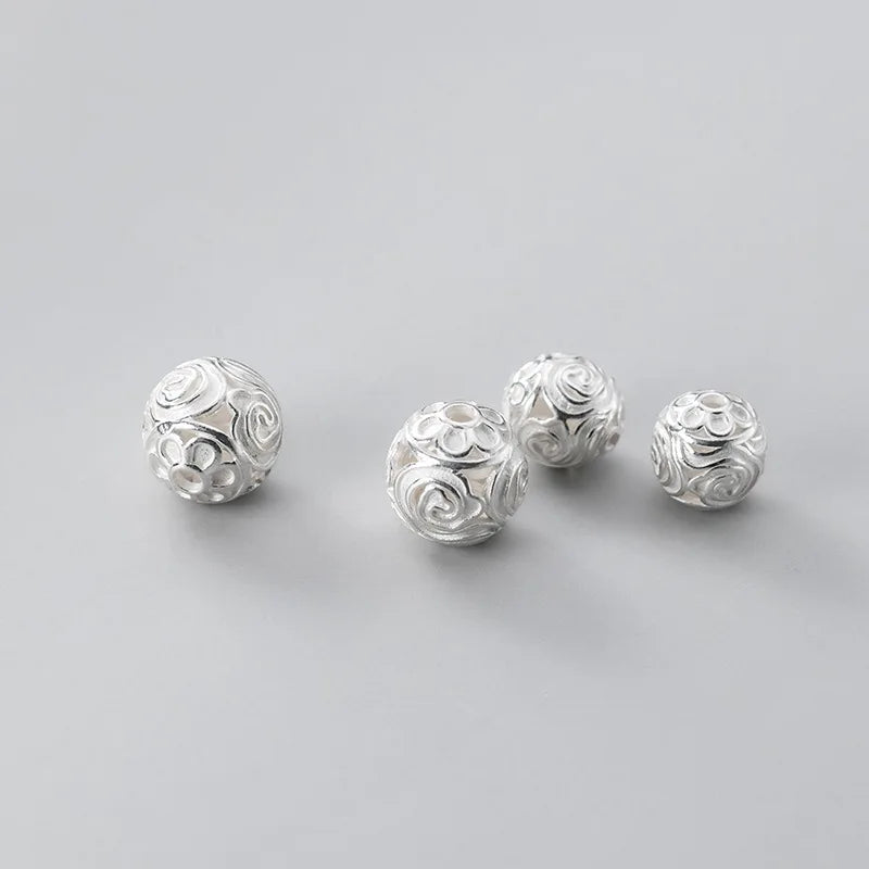 925 Silver Hollow Flower Round Beads 10mm 12mm DIY Jewelry Findings