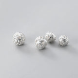 925 Silver Hollow Flower Round Beads 10mm 12mm DIY Jewelry Findings