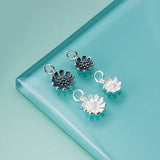 925 Silver Matte Daisy Dangle Charm Flower Pendant DIY Jewelry