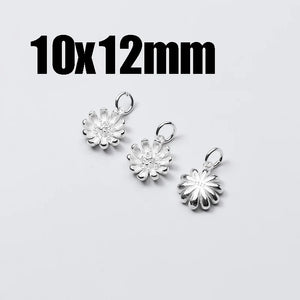 925 Silver Matte Daisy Dangle Charm Flower Pendant DIY Jewelry
