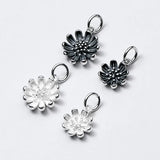 925 Silver Matte Daisy Dangle Charm Flower Pendant DIY Jewelry