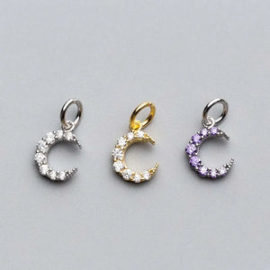 925 Silver Moon Zircon Inlay Charm 9x12mm Purple Pendant