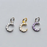 925 Silver Moon Zircon Inlay Charm 9x12mm Purple Pendant