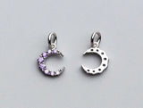 925 Silver Moon Zircon Inlay Charm 9x12mm Purple Pendant