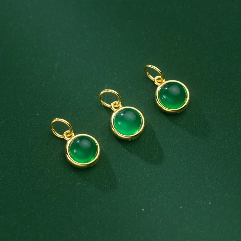925 Silver Green Bead Necklace Charm 9.5mm Plated 18K Women Pendant