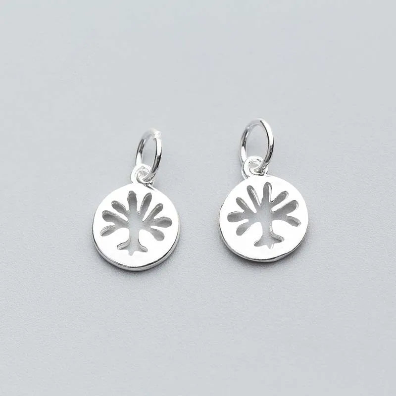 925 Sterling Silver Round Life Tree Charms 9mm Dangle Pendant