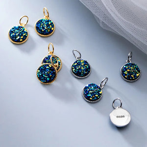 925 Sterling Silver Round Circle Charms 9mm Starry Sky Pendants
