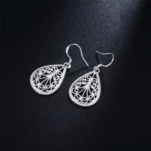 925 Silver Water Drop Pendant Necklace Earrings Set for Women