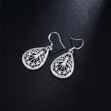 925 Silver Water Drop Pendant Necklace Earrings Set for Women