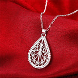 925 Silver Water Drop Pendant Necklace Earrings Set for Women