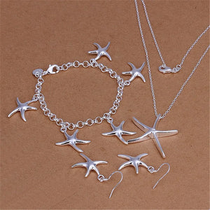 925 Silver Starfish Jewelry Set for Women Party Christmas