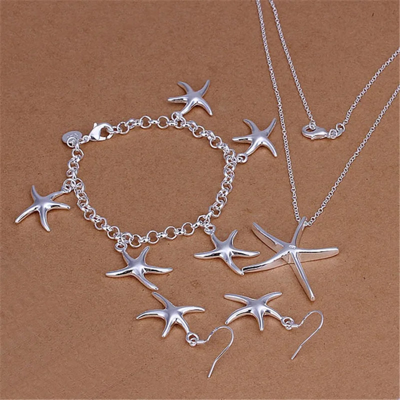 925 Silver Starfish Jewelry Set for Women Party Christmas