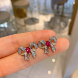 925 Silver Princess Bowknot Butterfly Crystal Earrings