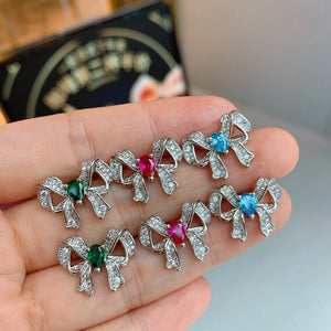 925 Silver Princess Bowknot Butterfly Crystal Earrings