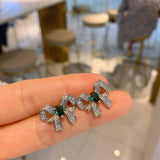 925 Silver Princess Bowknot Butterfly Crystal Earrings