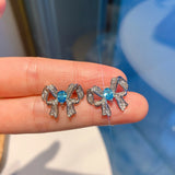 925 Silver Princess Bowknot Butterfly Crystal Earrings