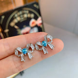 925 Silver Princess Bowknot Butterfly Crystal Earrings
