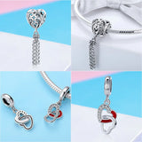 925 Silver Princess Crown Heart Love Lock CZ Pendant Beads