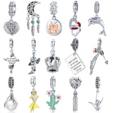 925 Silver Princess Crown Heart Love Lock CZ Pendant Beads
