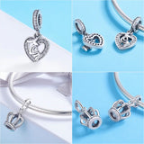 925 Silver Princess Crown Heart Love Lock CZ Pendant Beads