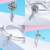 925 Silver Princess Crown Heart Love Lock CZ Pendant Beads