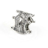 925 Silver Princess Crown Charm Clear CZ Beads DIY Bracelet Pendant