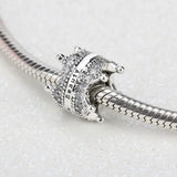 925 Silver Princess Crown Charm Clear CZ Beads DIY Bracelet Pendant