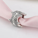 925 Silver Princess Crown Charm Clear CZ Beads DIY Bracelet Pendant